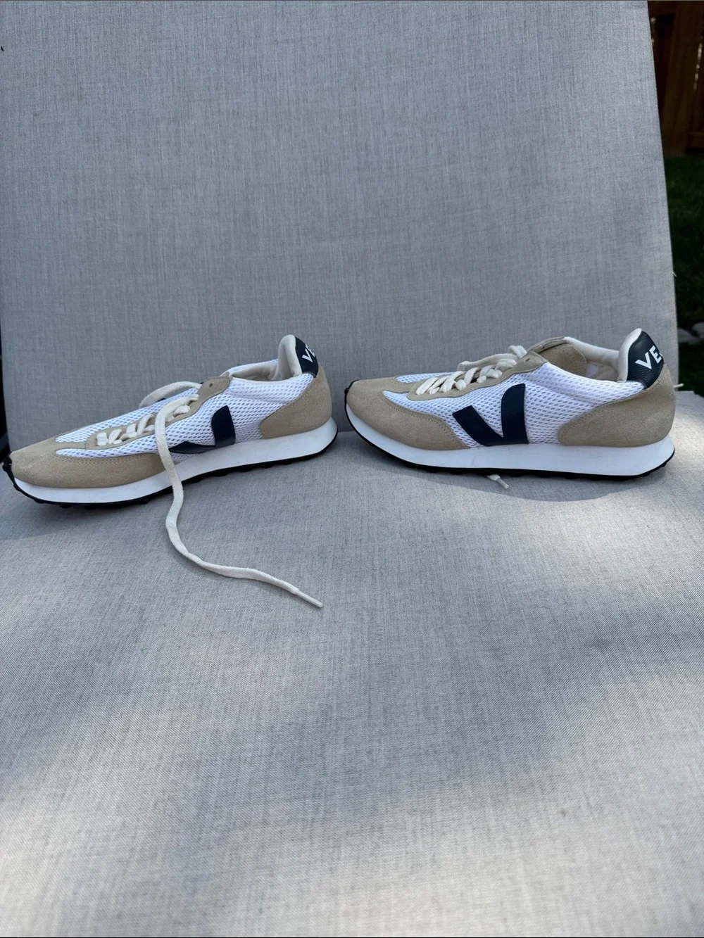 Casual Women's Mesh & Suede Lace-Up Sneakers in Beige and White